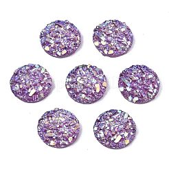 樹脂カボション  イミテーションドゥルージーアゲート  フラットラウンド  ABカラーメッキ  青紫色  8x2.5mm&nbsp;CRES-Q191-HA027-B5