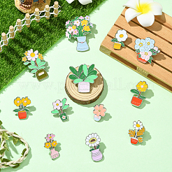 12個 12スタイルの花のエナメルピン  リュックサック用プラチナ合金バッジ  ミックスカラー  21.5~44x16~34.5x1.5mm  1個/スタイル&nbsp;JEWB-CJ0003-27