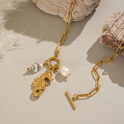 Ocean Vacation Style 304 Stainless Steel & Imitation Pearl Pendant Necklaces for Women&nbsp;MO6762-1