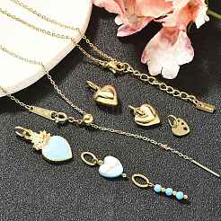 合成ターコイズ＆シェル＆エナメルハートペンダント＆ネックレス＆ブレスレットセット  女性用304ステンレスジュエリーセット  14KGP本金メッキ  18.11インチ（460mm）&nbsp;SJEW-Q002-05G