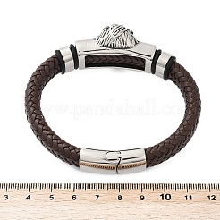 編み込みマイクロファイバーレザーコードブレスレット  304ステンレススチール製ライオンブレスレット（女性・男性用）  磁気バックル付き  コーヒー  8-1/4x1/2インチ（21x1.15~2.75cm）&nbsp;BJEW-D304-19AS-02