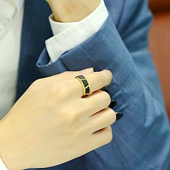 男性用304ステンレススチール製指輪  台形模様  ゴールドカラー  usサイズ10（19.8mm）&nbsp;WG58AA5-01