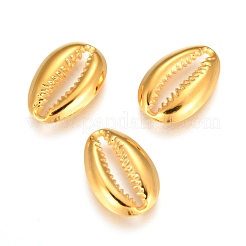 304ステンレスペンダント  カウリーシェルシェイプ  ゴールドカラー  14x9.5x2mm  穴：2x10mm&nbsp;X-STAS-G218-11G-01
