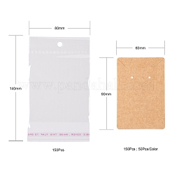 150枚3色ダンボールディスプレイカード  150個のoppセロハンバッグ  ネックレスとイヤリング用  ミックスカラー  9x6cm  約3色  50個/カラー  150pc&nbsp;CDIS-LS0001-03
