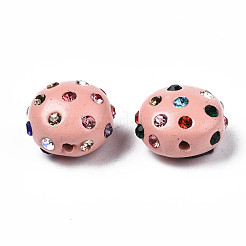 樹脂粘土ラインストーンビーズ  パヴェボールディスコビーズ  フラットラウンド  ピンク  11~12x7mm  穴：1.4mm  ラインストーン：pp15（2.1~2.2mm）&nbsp;RB-S056-27F
