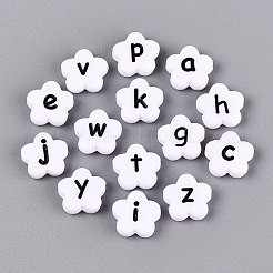 不透明なアクリルビーズ  文字模様の花  ホワイト  11x11x4mm  穴：1.8mm  約1560個/500g&nbsp;SACR-Q001-17B