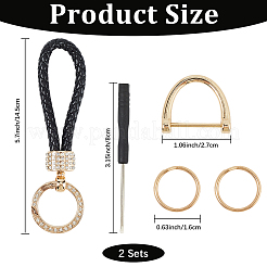 2Pcs PU Leather and Alloy Rhinestone Braided Keychain&nbsp;KEYC-CL0001-15A