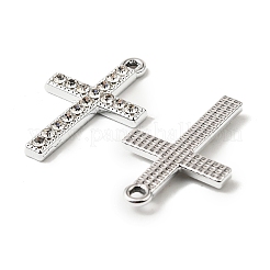 UVメッキ合金ラインストーンペンダント  クロス  プラチナ  26x16.5x2.5mm  穴：1.8mm&nbsp;FIND-A054-09P