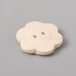 2穴天然木ボタン  縫製用  染色されていない  花  バリーウッド  20x4.5mm  穴：2mm&nbsp;WOOD-E010-16