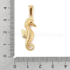 PVD真空メッキ304ステンレスペンダント  長持ちメッキ  タツノオトシゴ  ゴールドカラー  29x12.5x4mm  穴：8x3.5mm&nbsp;STAS-H110-12G