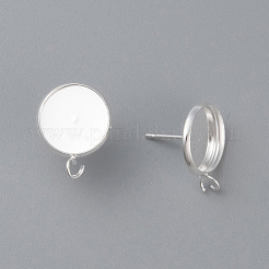 304ステンレススチールスタッドピアスセッティング  カン付き  フラットラウンド  銀  トレイ：12mm  16.5x14x2mm  穴：2mm  ピン：0.8mm&nbsp;X-STAS-H380-B-13S