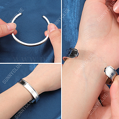 2Pcs 2 Styles C-Shaped 201 Stainless Steel Grooved Cuff Bangles&nbsp;STAS-SC0008-02
