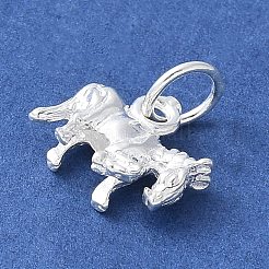 スターリングシルバー925D中国十二支チャーム3個  丸カン付き  銀色のメッキ  馬  8~14x5~11x3~6.5mm  穴：3.5mm&nbsp;STER-P066-01S-07