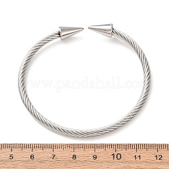 304ステンレススチール製ダブルターミナルコーンオープンカフバングル（女性用）  変色なし  ステンレス鋼色  内径：2.40インチ（6.1cm）&nbsp;SA-CBA2192-03P