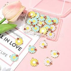 24本合金エナメルペンダント  カドミウムフリー＆ニッケルフリー＆鉛フリー  ライトゴールド  花とてんとう虫のチャーム  ラックめっき  ミックスカラー  18x16x2.5mm  穴：1.6mm&nbsp;ENAM-FS0003-77