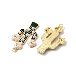 合金グリーンエナメルペンダント  プラスチックパールビーズ付き  ゴールドカラー  サボテン  36x23.5x3.5mm  穴：1.8mm&nbsp;FIND-I051-02G-02