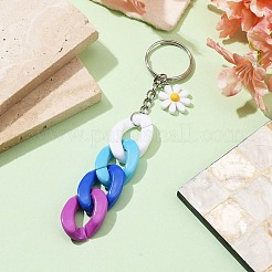 アクリルカーブチェーンキーホルダー  樹脂製デイジーチャームと鉄製キーホルダーリング付き  カラフル  12.8~13cm&nbsp;KEYC-JKC00633-03