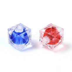 透明なアクリルビーズ  二層ビーズ  正方形  多面カット  ミックスカラー  9x9.5x9.5mm  穴：2.2mm  約1250個/500g&nbsp;OACR-Q197-03