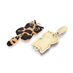 合金エナメルチャーム  ゴールドカラー  猫のチャーム  鉛フリー＆カドミウムフリー  ブラック  39x15.5x2mm  穴：2mm&nbsp;FIND-Q102-12H