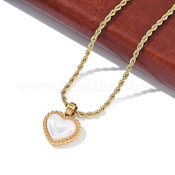 304 Stainless Steel Pave Shell Heart Pendant Rope Chain Necklaces for Women&nbsp;NJEW-Z070-02G