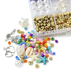 DIY オーシャン ビーチ テーマ ガラス シード ビーズ ストレッチ ジュエリー セット キット  ミックスカラー  4~26x4~19x2~4mm  穴：1.5~2mm&nbsp;DIY-FS0006-90
