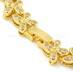 ラックメッキ真鍮パヴェキュービックジルコニアバタフライリンクブレスレット女性用  長持ちメッキ  18KGP本金メッキ  透明  7-3/8インチ（18.6cm）&nbsp;BJEW-B110-05G-03