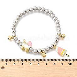 Brass Enamel Round Beads Charm Bracelets for Women&nbsp;BJEW-D317-11PG