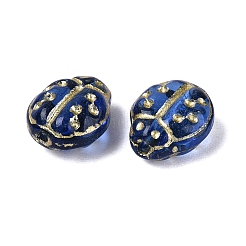 ガラスビーズ  ビートル  ゴールドライン入り  ミディアムブルー  9x8x5mm  穴：1mm&nbsp;GLAA-T021-93M-04
