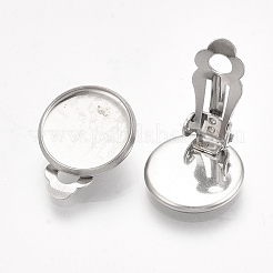 変色しない201ステンレススチールのクリップオンイヤリング金具  フラットラウンド  ステンレス鋼色  18x13.5x7mm  穴：3mm  トレイ：12mm&nbsp;X-STAS-S079-81C