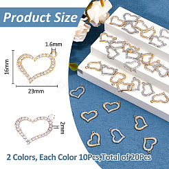 40色の合金ラインストーンペンダント2個  ハート  プラチナ·ゴールデン  23x16x2mm  穴：1.6mm  20個/カラー&nbsp;FIND-FH0010-63