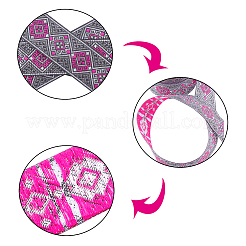 エスニック風刺繡ポリエステルリボン  服飾材料  花柄  白黒の模様  レッド  33mm&nbsp;SRIB-WH0007-02A-WH