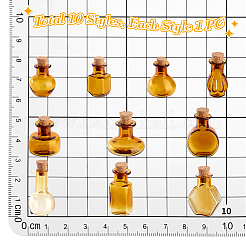 ミニチュアガラスボトル10個、10つのスタイル  コルク栓付き  空の願いのボトル  ドールハウスアクセサリー用  ジュエリー作り  ゴールデンロッド  25x14mm&nbsp;GLAA-PH0004-09