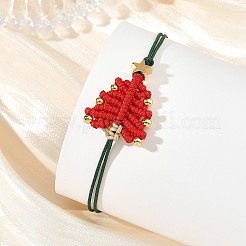 Adjustable Christmas Tree Braided Nylon String Bracelets with Brass Star&nbsp;BJEW-TA00762-01