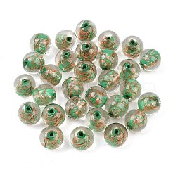 手作りゴールドパウダー入りランプワークビーズ  ラウンド  濃い緑  11~12mm  穴：1~2mm&nbsp;LAMP-K029-08I