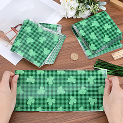 Rectangle Shamrock Clover Print Plastic Cookies Packing Pouches&nbsp;ABAG-WH0038-35B