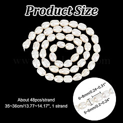 1 連売り天然養殖淡水真珠ビーズ 連売り  ライス  乳白色  6~8x5~6mm  穴：0.8mm  約48個/連  13.77インチ〜14.17インチ&nbsp;PEAR-NB0002-20