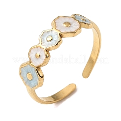 花柄の304ステンレススチール製エナメルカフオープンリング（女性用）  ゴールドカラー  アクア  6mm  usサイズ7 1/4(17.5mm)&nbsp;RJEW-T033-01B