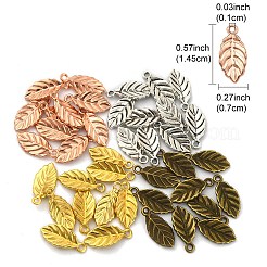 40本4色合金チャーム  葉  ミックスカラー  14.5x7x2mm  穴：1mm  10個/カラー&nbsp;FIND-YW0004-07