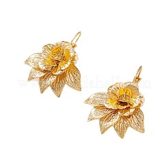 女性のための合金のぶら下がりイヤリング  花  ゴールドカラー  42x36mm&nbsp;WGBE734-01