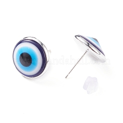 ナザールボンジュウスタッドピアスとフラットラウンド  女性のための真鍮のアクセサリー  ブルー  16.5x13.5mm  ピン：0.7mm&nbsp;EJEW-JE04797
