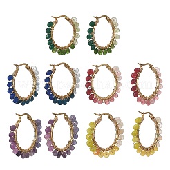 Dyed Natural Malaysia Jade Rondelle Bead & 201 Stainless Steel Hoop Earrings&nbsp;EJEW-JE07415