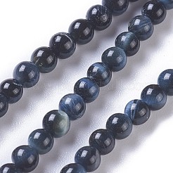 天然石タイガーアイビーズ連売り  ラウンド  染め＆加熱  プルシアンブルー  4mm  穴：0.8mm  約108~110個/連  15.3インチ〜15.75インチ（39~40cm）&nbsp;G-P428-01A-4mm