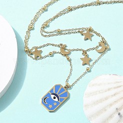 304 Stainless Steel Enamel Eye Moon Star Pendant Double Layer Necklaces for Women&nbsp;STAS-Z105-02G
