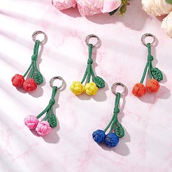 チェリーポリエステル＆スパンデックスコードロープペンダント装飾  亜鉛合金スプリングゲートリング付き  ミックスカラー  113~128mm&nbsp;HJEW-JM04376