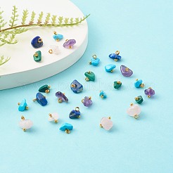 混合天然石ペンダント  金合金ループ付き  ナゲット  7~11x5~10.5x4~9mm  穴：2mm&nbsp;PALLOY-JF00735