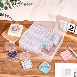 長方形のプラスチック製オーガナイザー収納ボックス、ミニスクエアネイルアート小物ケース30個付き  ホワイト  21.9x18.1x5.15cm&nbsp;CON-PA0001-09