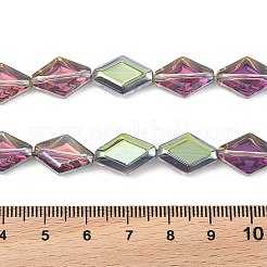 電気メッキ UVメッキガラスビーズ連売り  虹色の  菱形  プラム  15x10x5mm  穴：1mm  約43個/連  25.39''（64.5センチメートル）&nbsp;EGLA-B010-01A-HP01