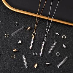 ガラスボトルペンダント  鉄のオープン丸カン付き  プラチナ·ゴールデン  37x6mm  穴：1.6mm  容量：1ml（0.03fl.oz）&nbsp;GLAA-YW0004-22