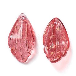 クリアガラスチャーム  金箔  花弁  レッド  22x12x5mm  穴：1mm&nbsp;GLAA-Z001-01C