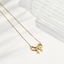 イオンプレーティング（IP）304ステンレススチール製蝶結びペンダントアズキチェーンネックレス（女性用）  18KGP本金メッキ  16.73インチ（42.5cm）&nbsp;NJEW-P320-12B-G
